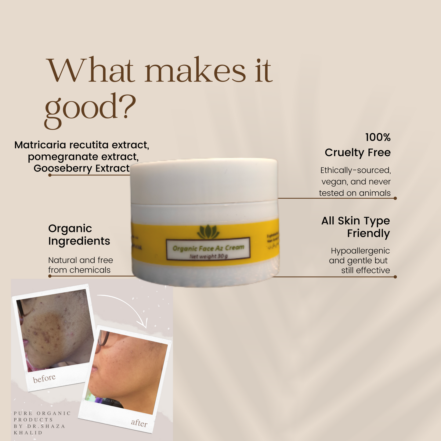 Organic A cream by Dr.Shaza Khalid التركيبة  A
